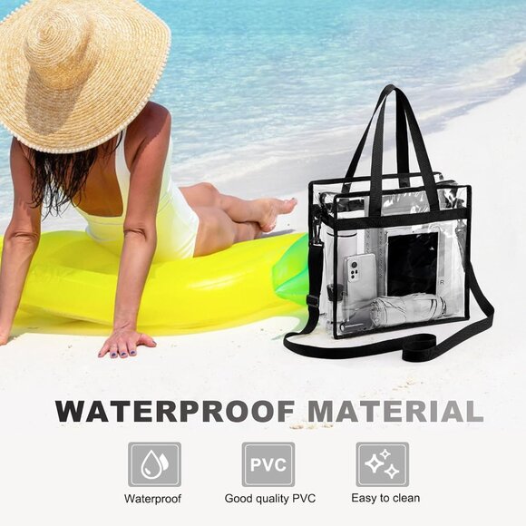 Adjustable Zippered Clear Tote Bag for Music Festivals - Stylish & Functional - Picture 4 of 6
